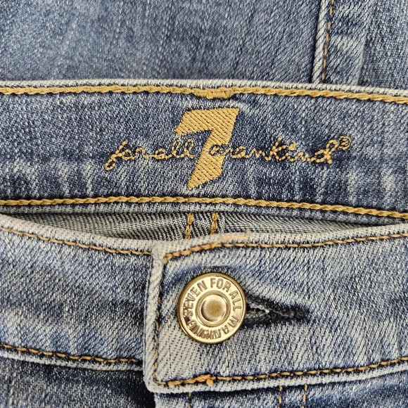 7 For All Mankind Ankle Skinny Jeans Mid Rise Medium Wash Step Raw Hem Denim - Picture 5 of 8